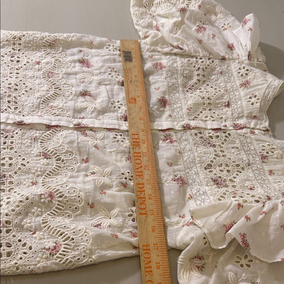 LoveShackFancy Tilda Lace Ruffle Blouse Small Ivory Floral Sheer Top - Picture 12 of 14